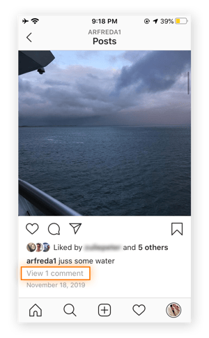 An Instagram post that has a link underneath saying, “View 1 comment.”